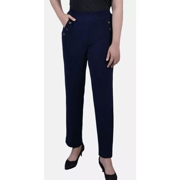 NY Collection Women's Petite Wide Waist Pull On Pants PL - Picture 1 of 8